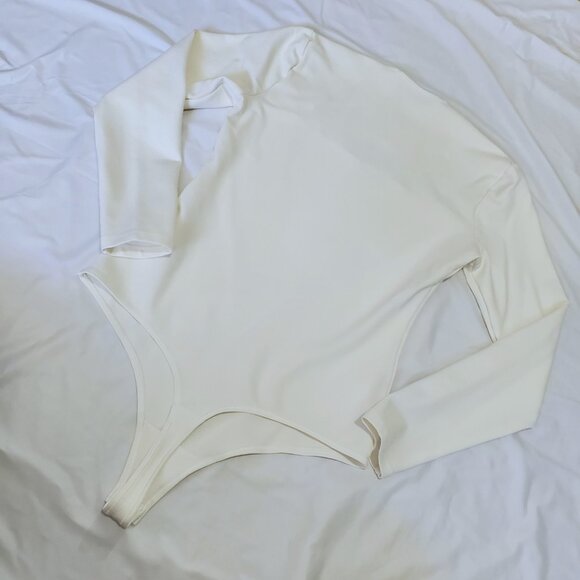 Abercrombie Long-Sleeve Ponte Squareneck Bodysuit - Medium - White/Cream - Picture 9 of 12